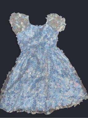 Rare Editions Little Girls Puffed Sequin-Embellished Floral Mesh Dress size 16